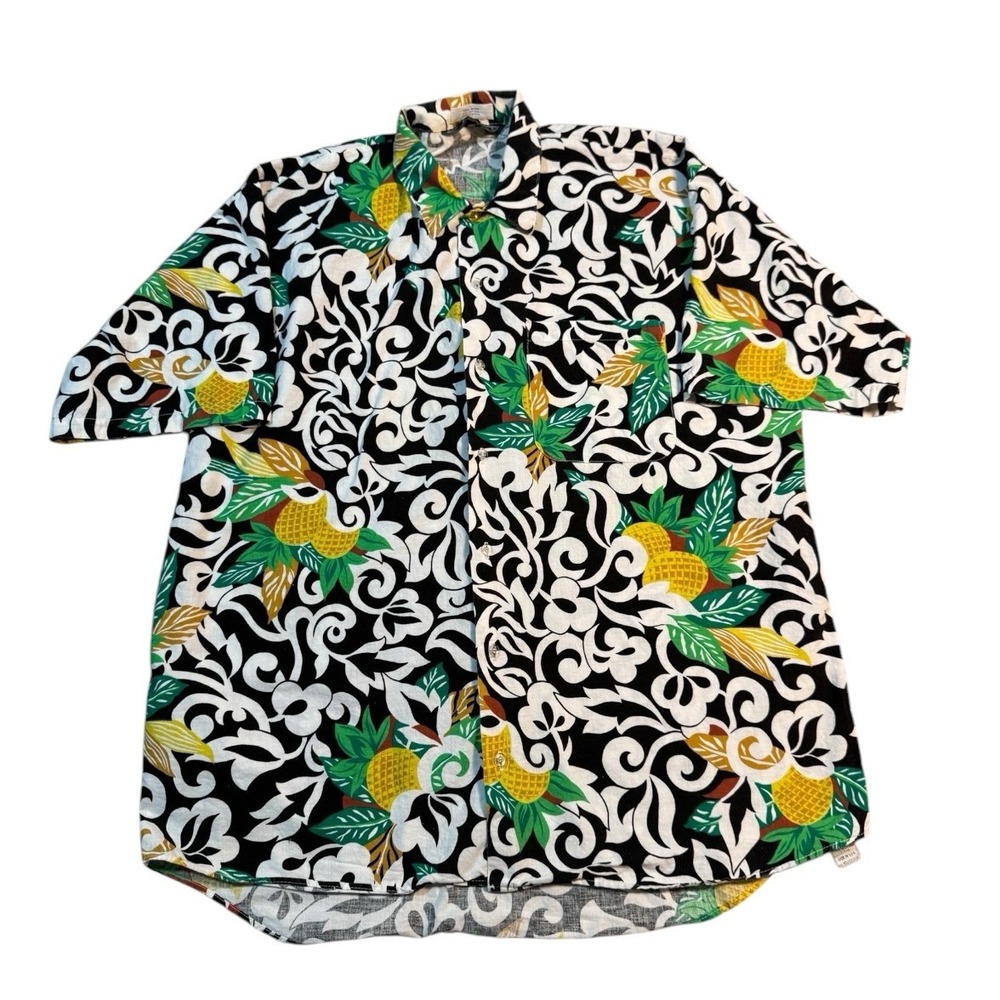 Vintage Men's Le Tigre 100% Cotton Hawaiian Floral Button Shirt Size Large Tall
